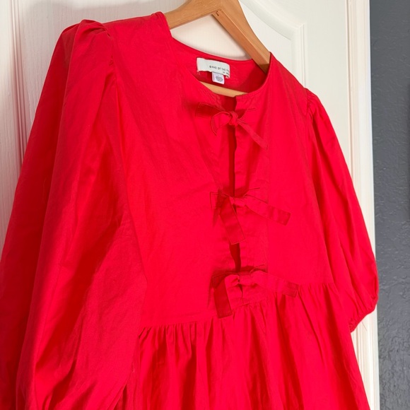 Band of the free boutique puff sleeve red mini dress, bow front, Large - Picture 5 of 10